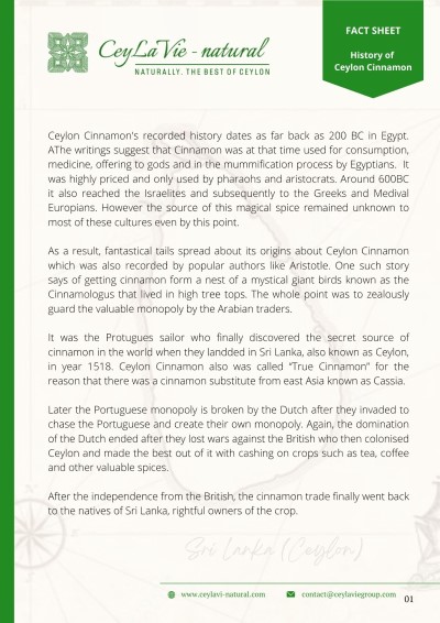 Fact sheet. History of cinnamon