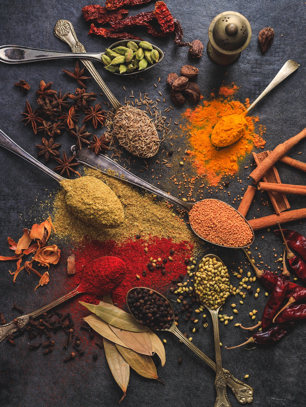 Spices. Natural alternative. Cinnamon, Turmeric, pepper